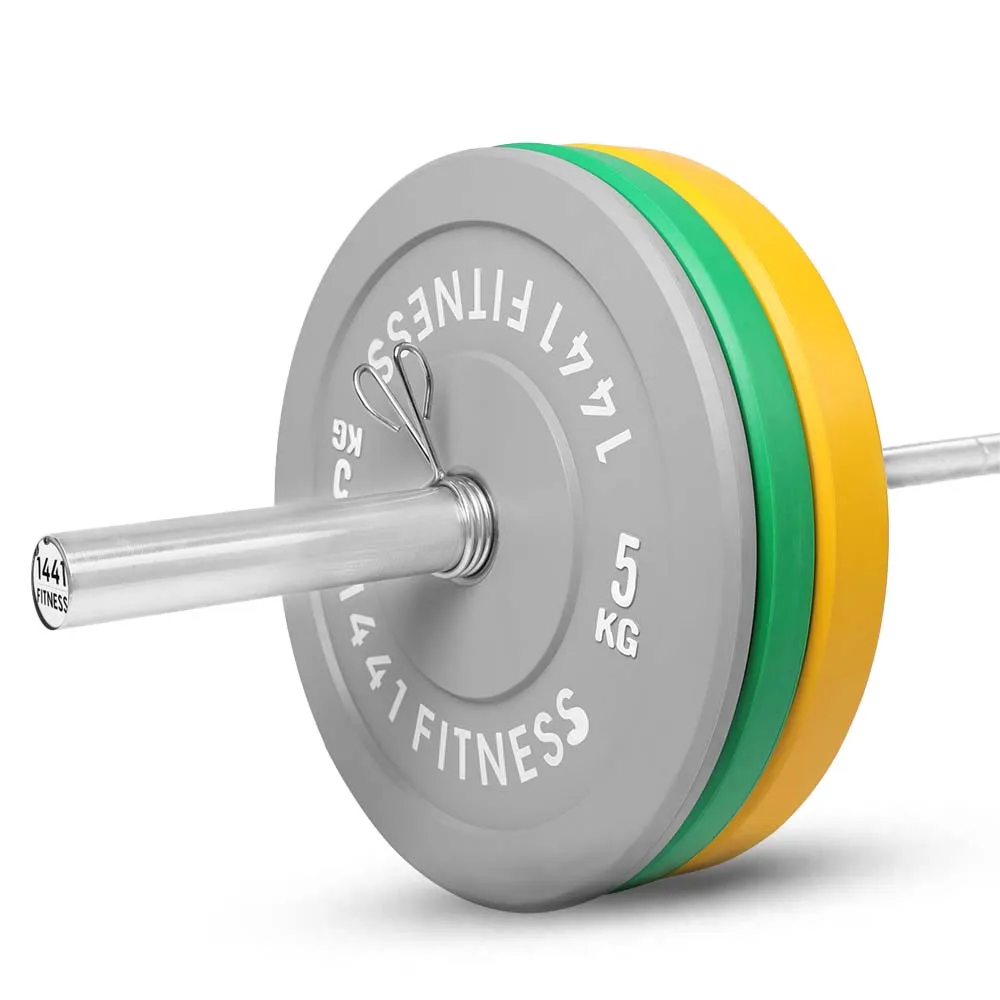 1441 Fitness Premium Color Rubber Bumper Plates Set - 80 Kg / 7 Ft Barbell