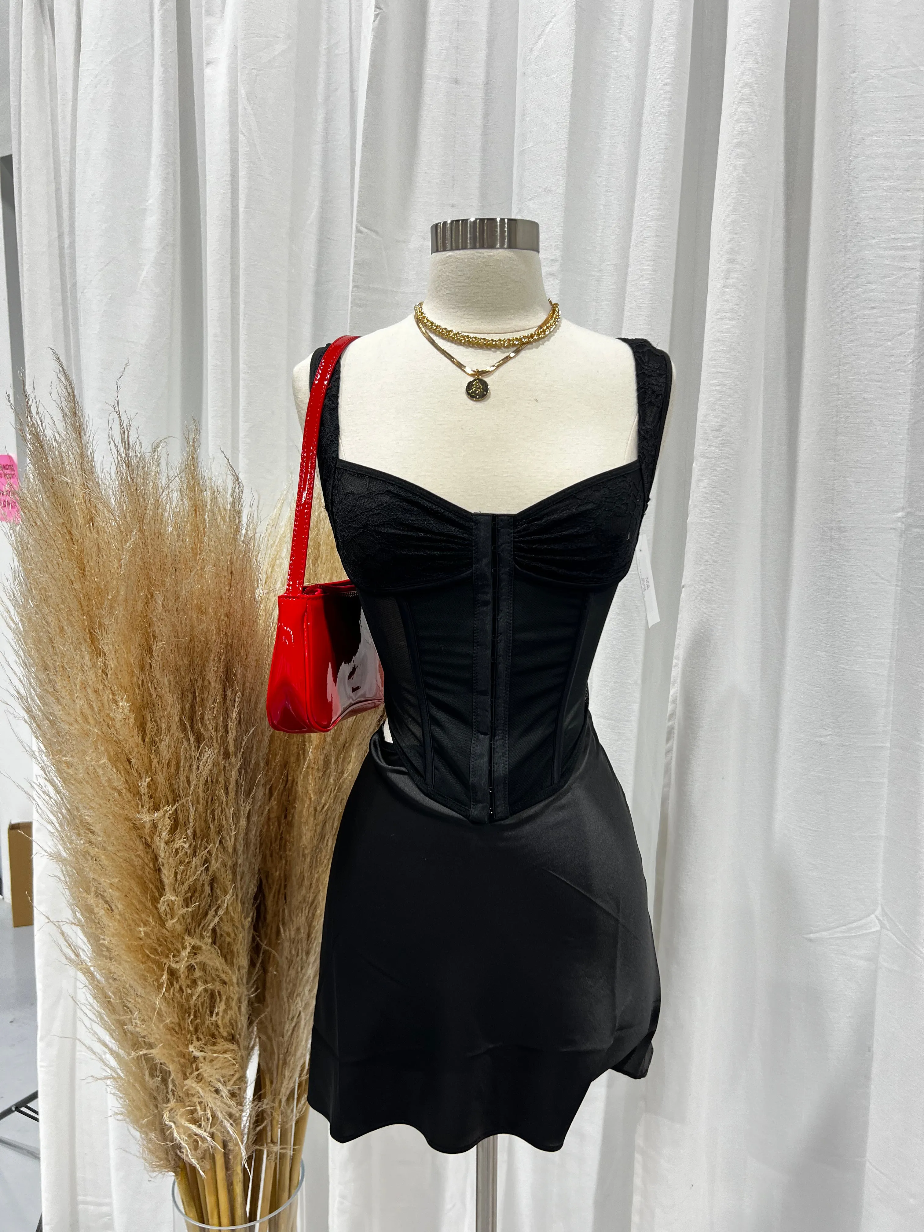 Addie Mesh Corset Top (Black)