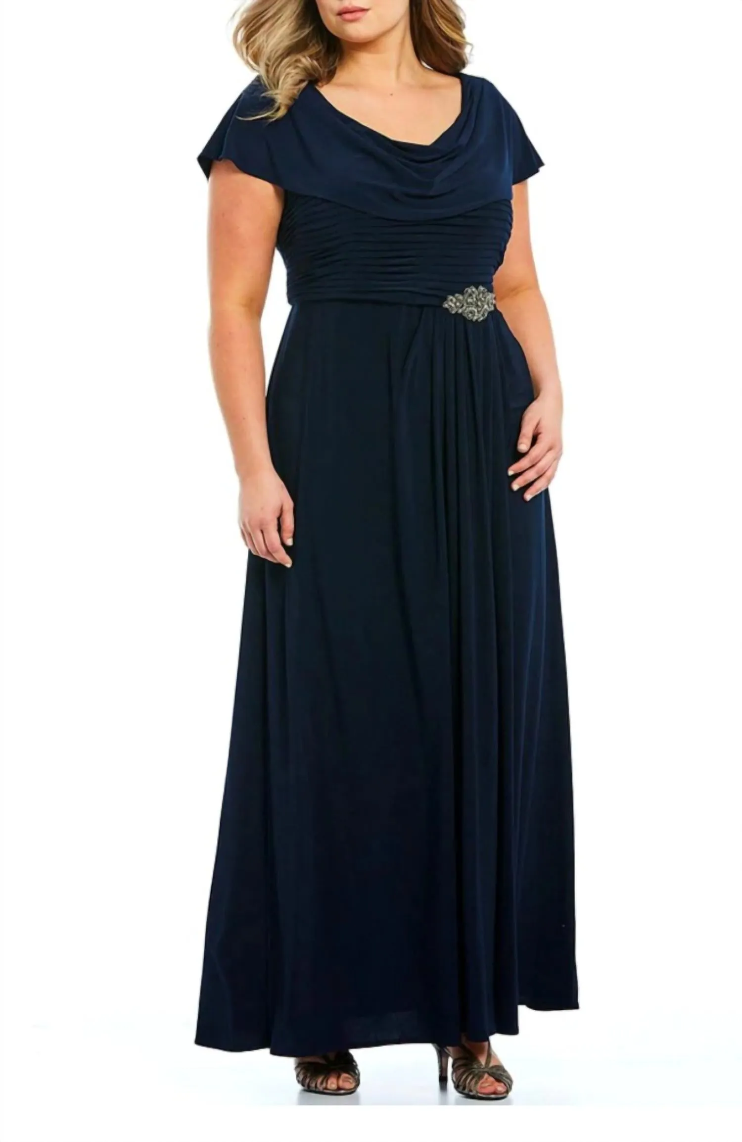 Alex Evenings - Pleated Embellished Side Detail Long Gown