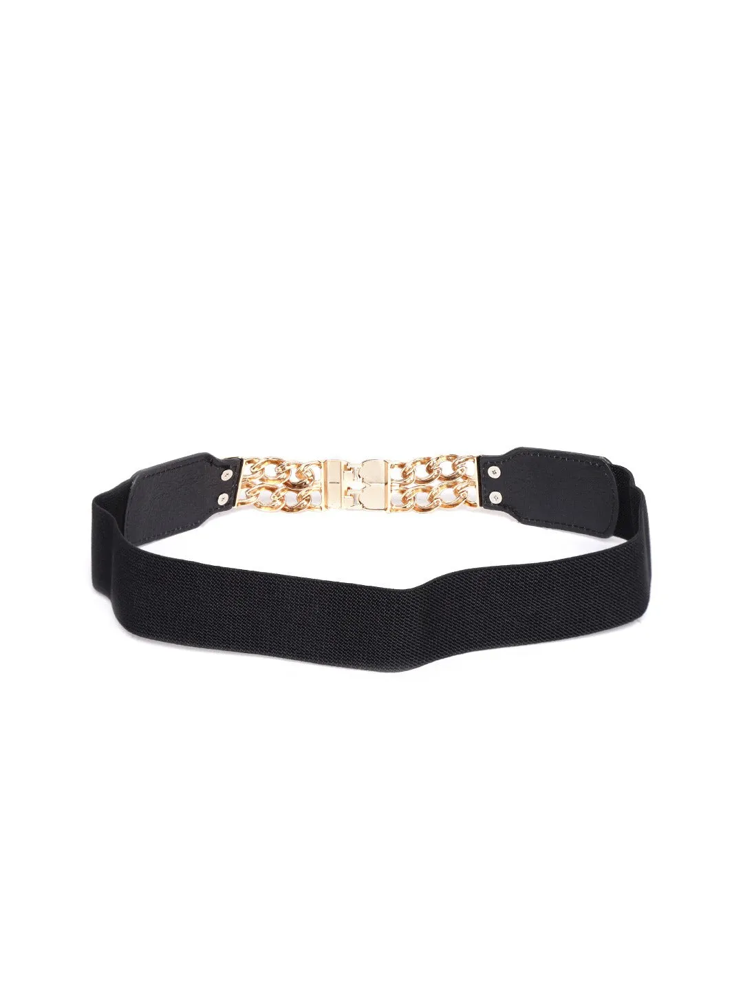 Berrylush Women Black Elastic Strap Chain Buckle Belt