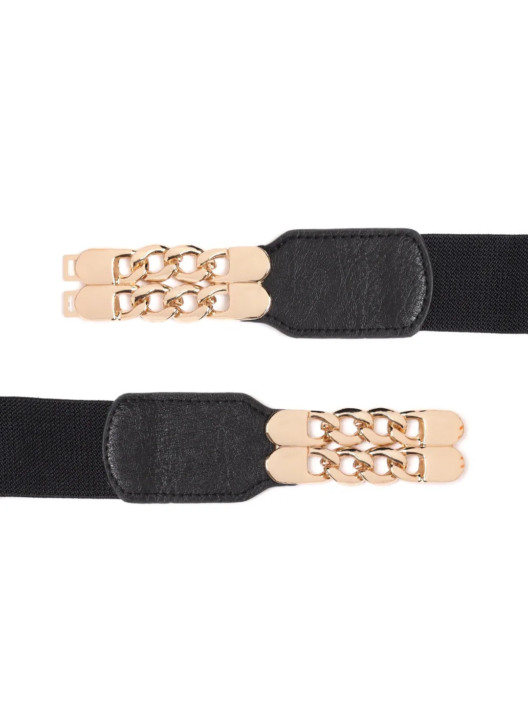 Berrylush Women Black Elastic Strap Chain Buckle Belt
