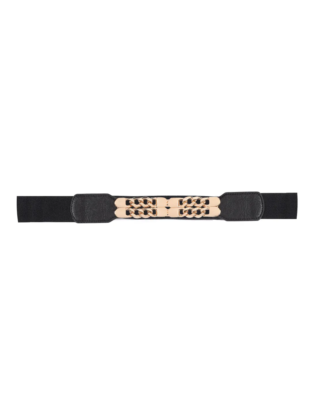 Berrylush Women Black Elastic Strap Chain Buckle Belt