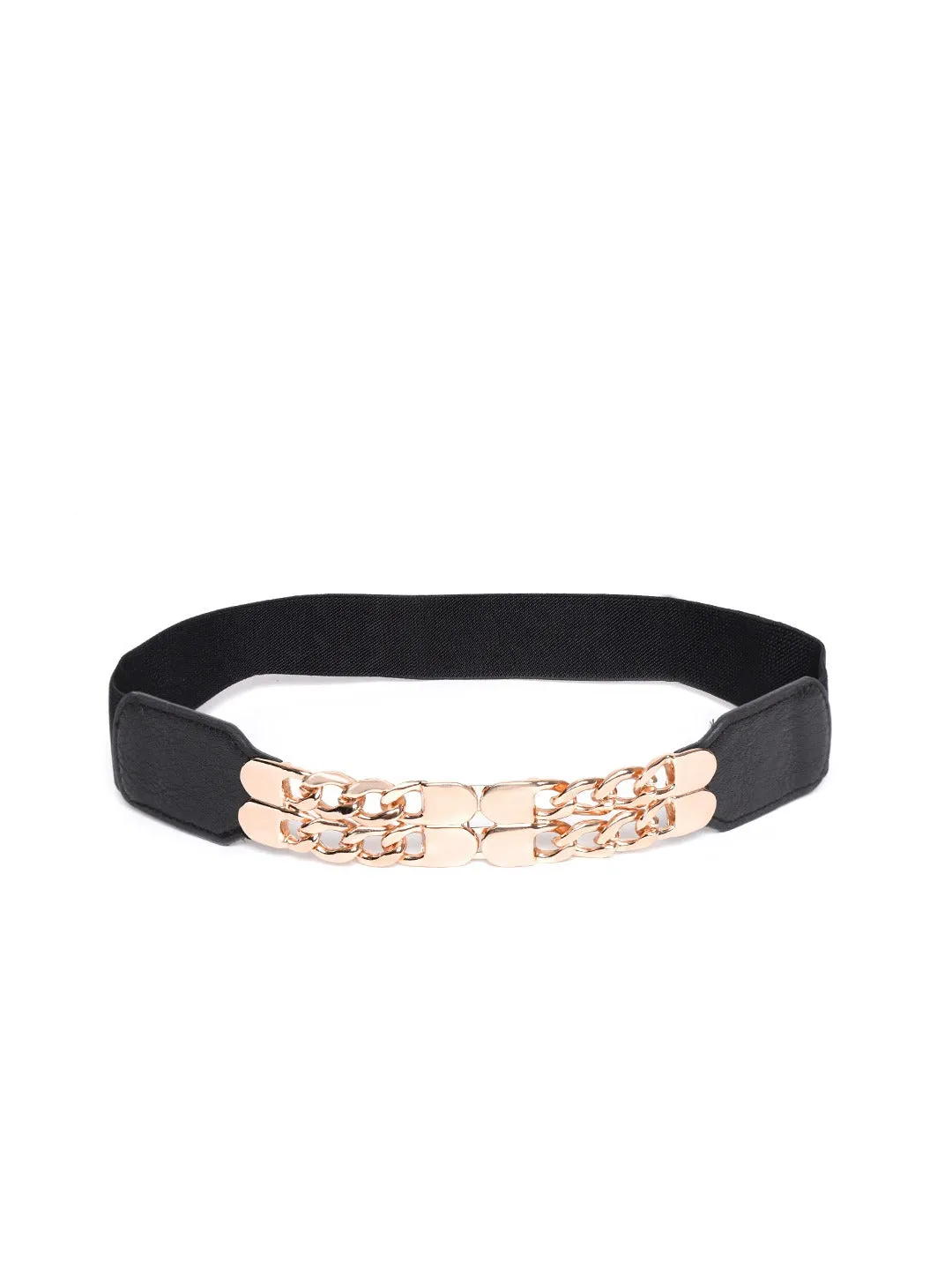Berrylush Women Black Elastic Strap Chain Buckle Belt