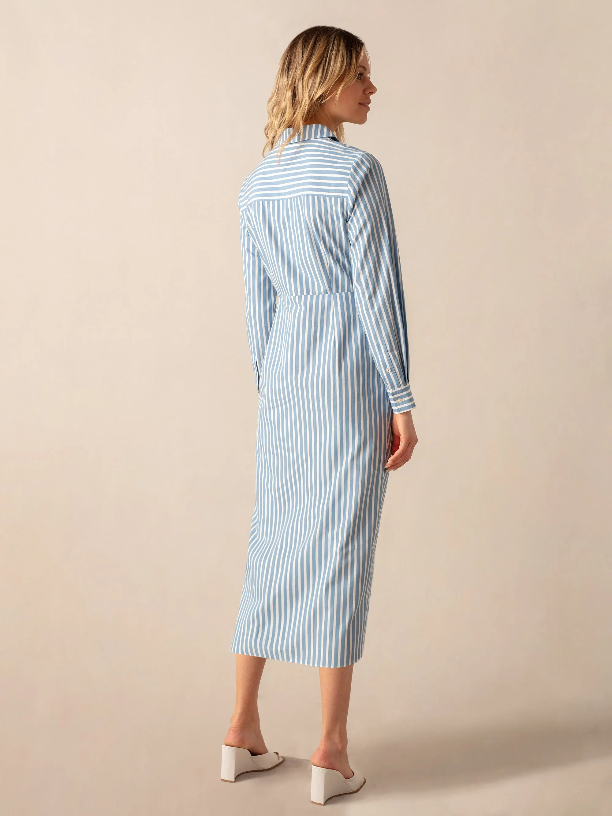 Blue Stripe Wrap Shirt Dress