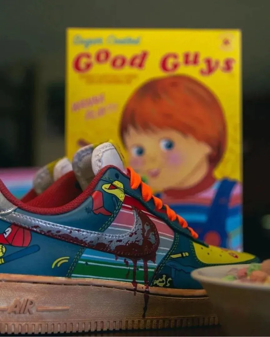Blue Yellow Dripping Blood Swoosh Custom Air Force 1