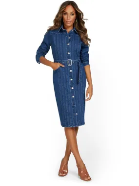 Button-Down Denim Dress - Medium Wash