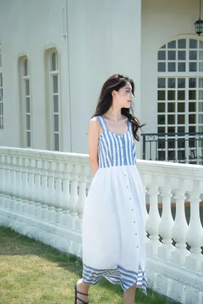 Cotton Blue Striped Sleeveless Dress by Kaja Clothing - Una Dress