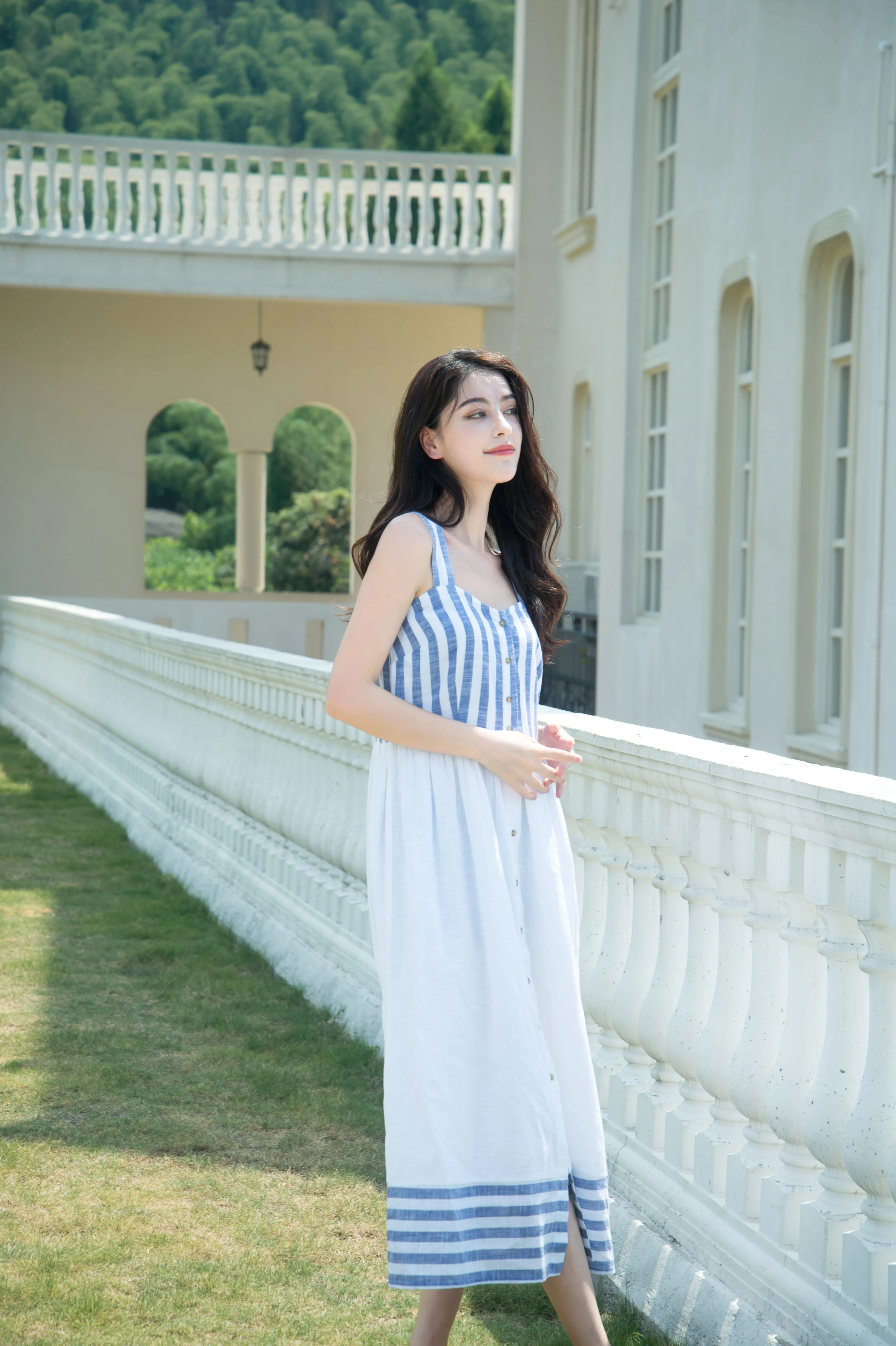 Cotton Blue Striped Sleeveless Dress by Kaja Clothing - Una Dress