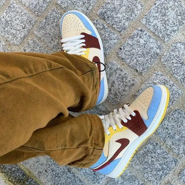 Custom Air Jordan 1 Chateau Blue Yellow Sneakers