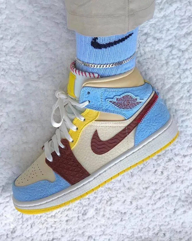 Custom Air Jordan 1 Chateau Blue Yellow Sneakers