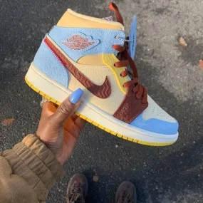 Custom Air Jordan 1 Chateau Blue Yellow Sneakers