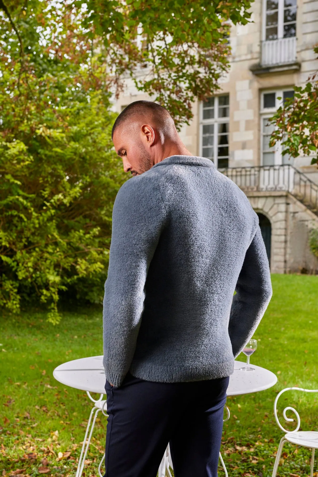 Dark Grey Mohair Open Collar