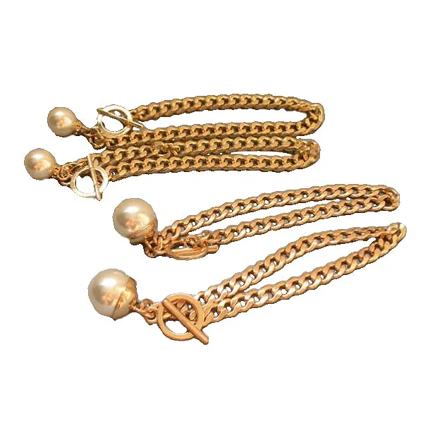 Elegant Pearl Metal Interlock Ankle Chain