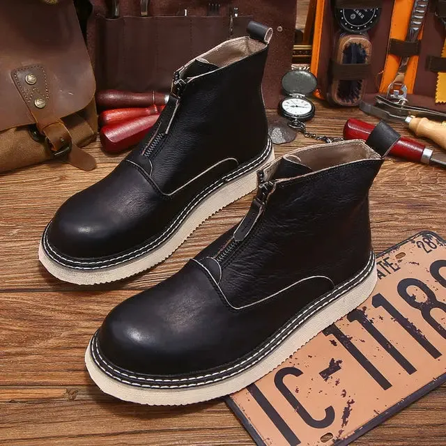 Elegant Solid Genuine Leather Ankle Boots