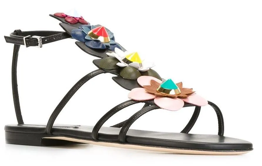 Floral Embellished Sandals-Black or White
