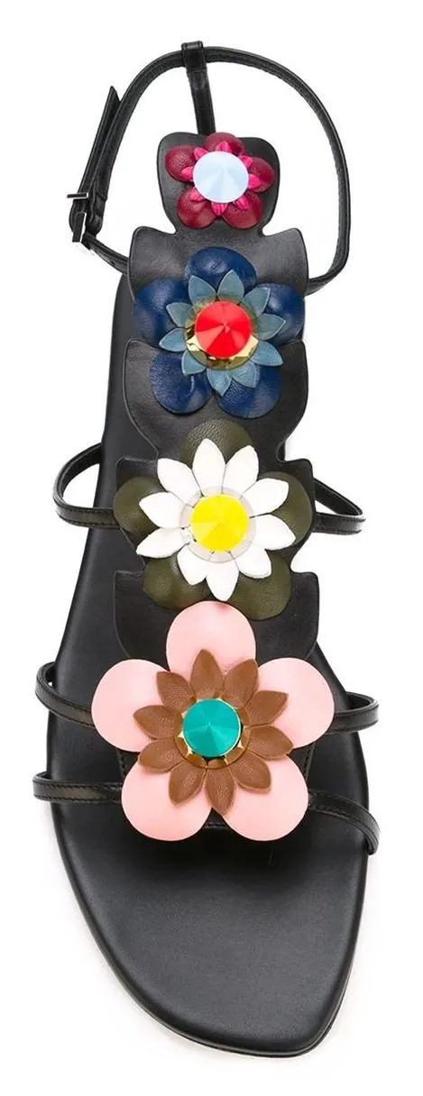 Floral Embellished Sandals-Black or White