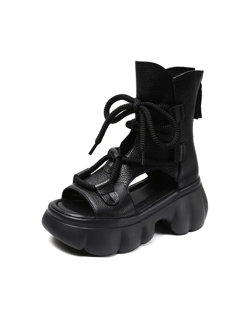 Handmade Open Toe Retro Platform Sandals Boots