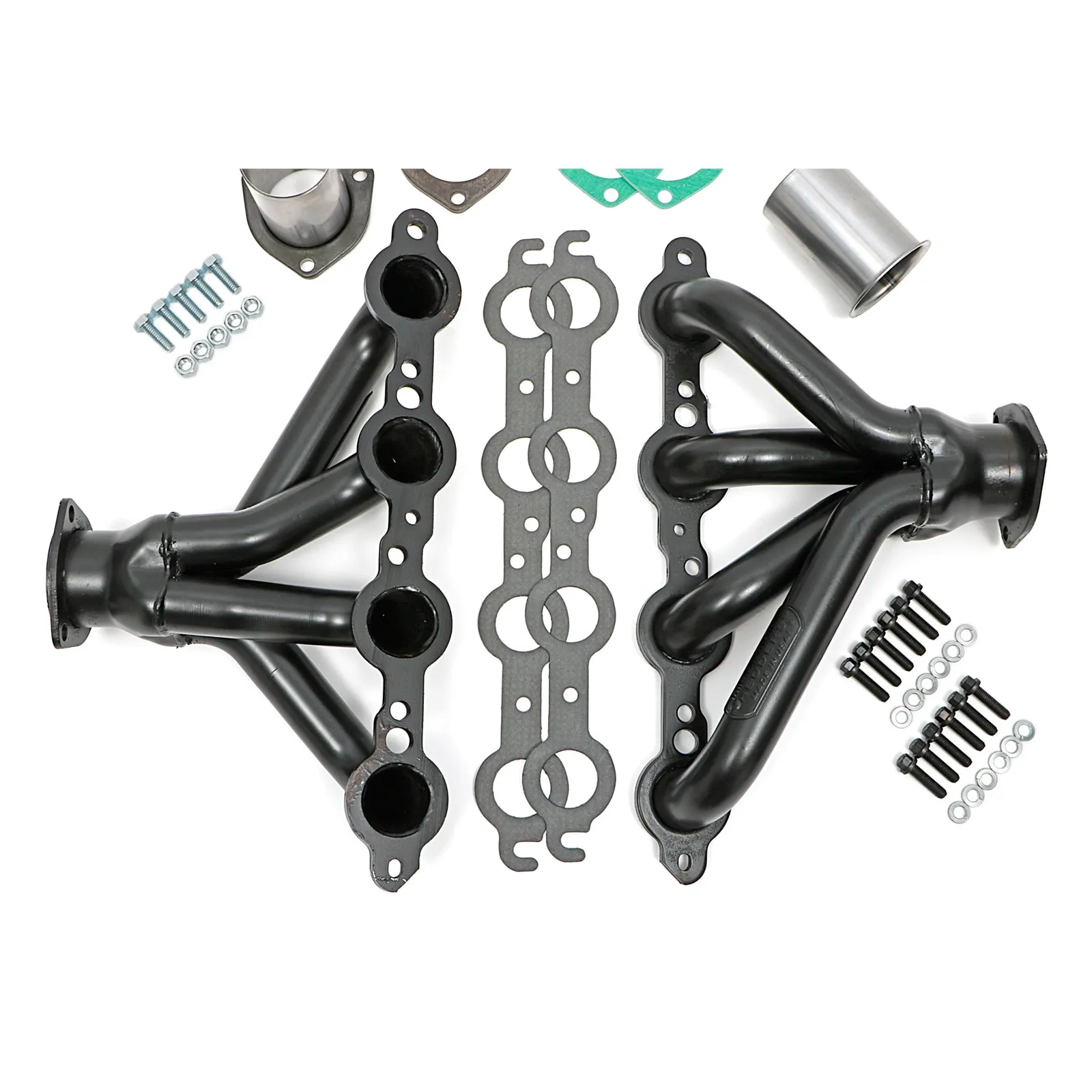 Hedman Hedders Block Hugger Headers - 1.5 in Primary - 2.5 in Collector - Black Paint - GM LS-Series - Street Rod 1923-49 - Pair