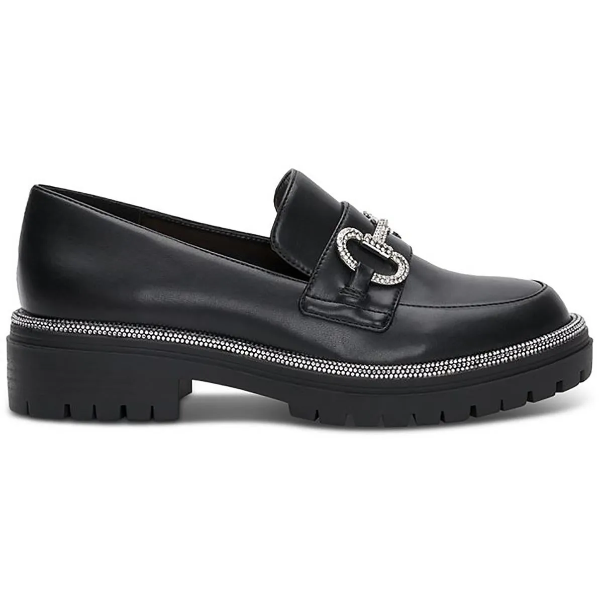 INC Womens Brinnia Rhinestone Faux Leather Loafers