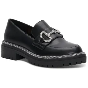 INC Womens Brinnia Rhinestone Faux Leather Loafers