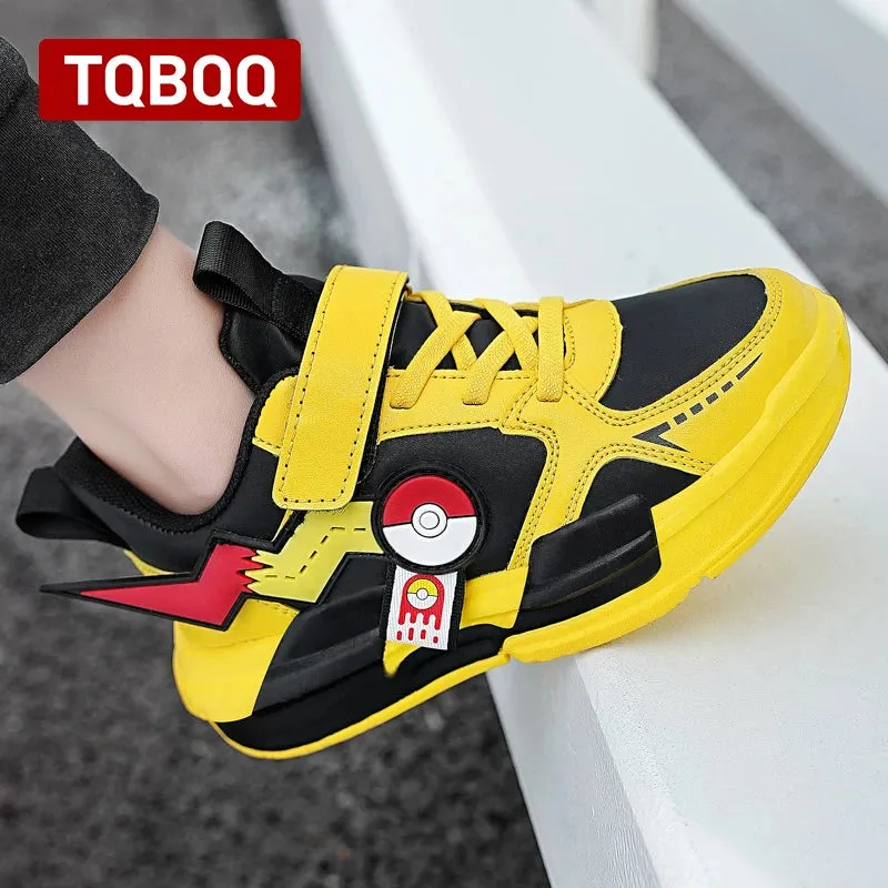 Kids' Waterproof Leather Fashion Sneakers Boy and Girl Cute Sports