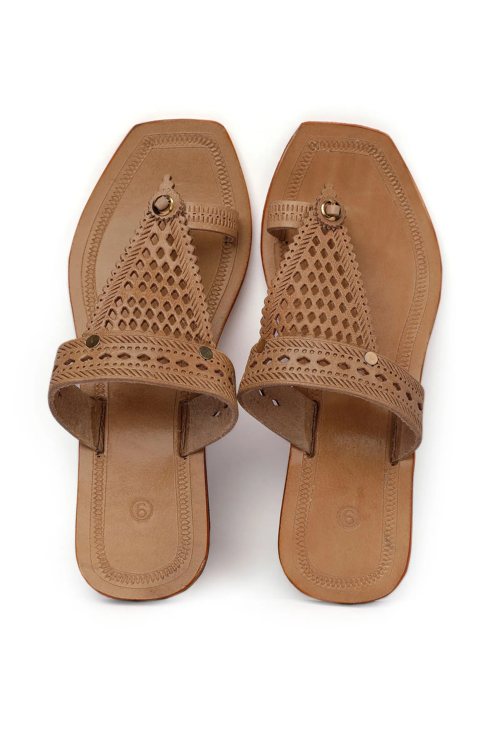 Light Brown Handcrafted Pure Leather Kolhapuri Flats