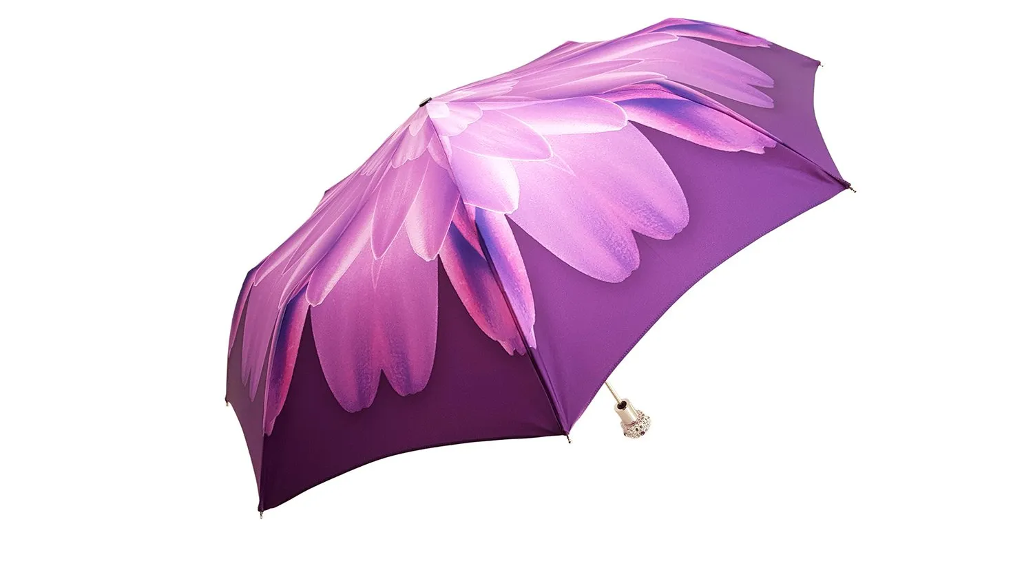 Lilac Flower Ladies Folding Umbrella with Silver-Plated Handle
