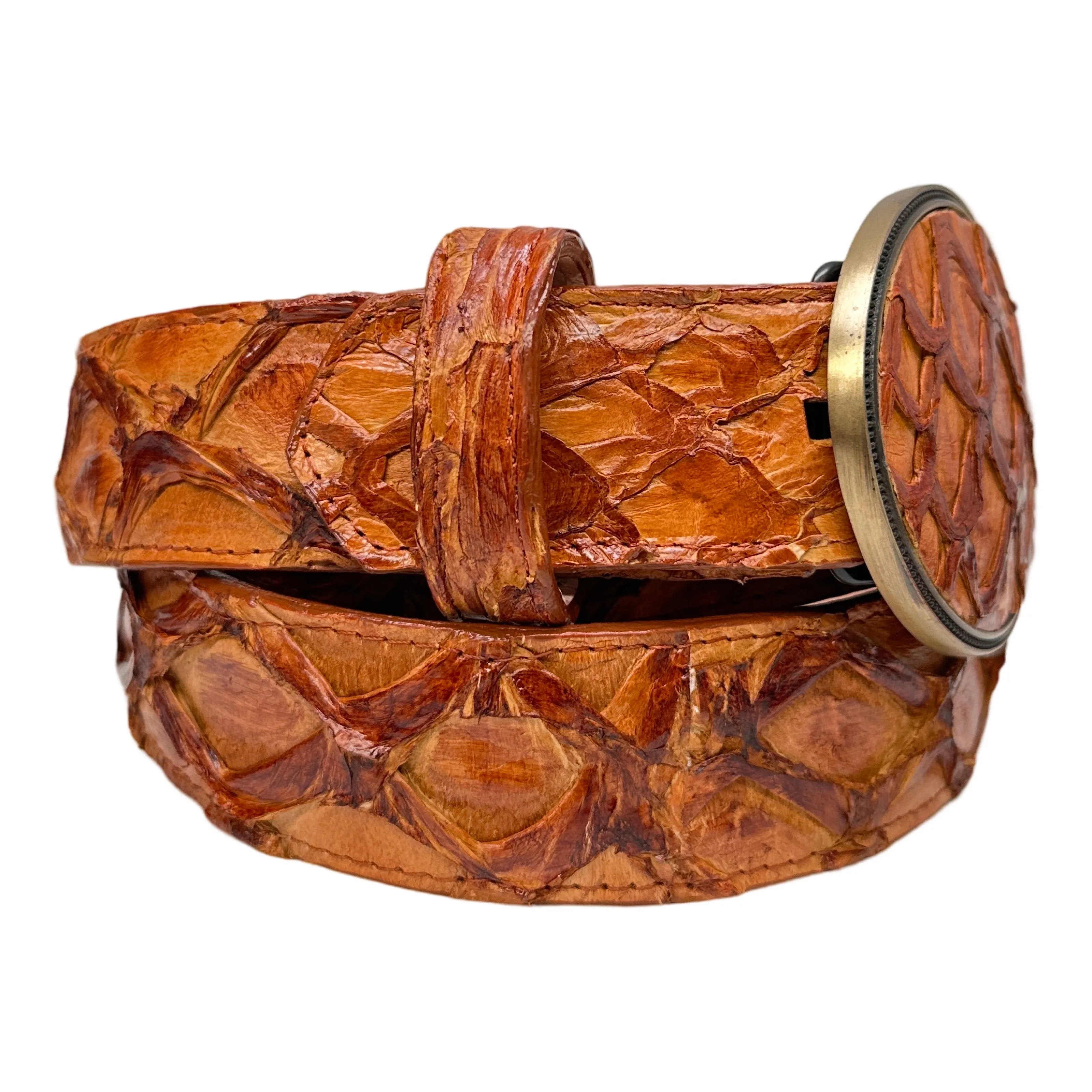 Los Altos Cognac Full Skin Pirarucu Fish Belt