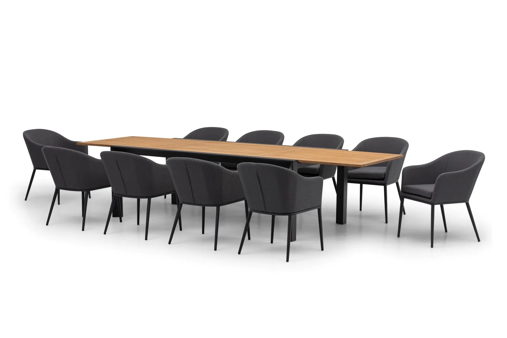 Luna 10 Seat Outdoor Fabric Extending Teak Dining Set in Grey