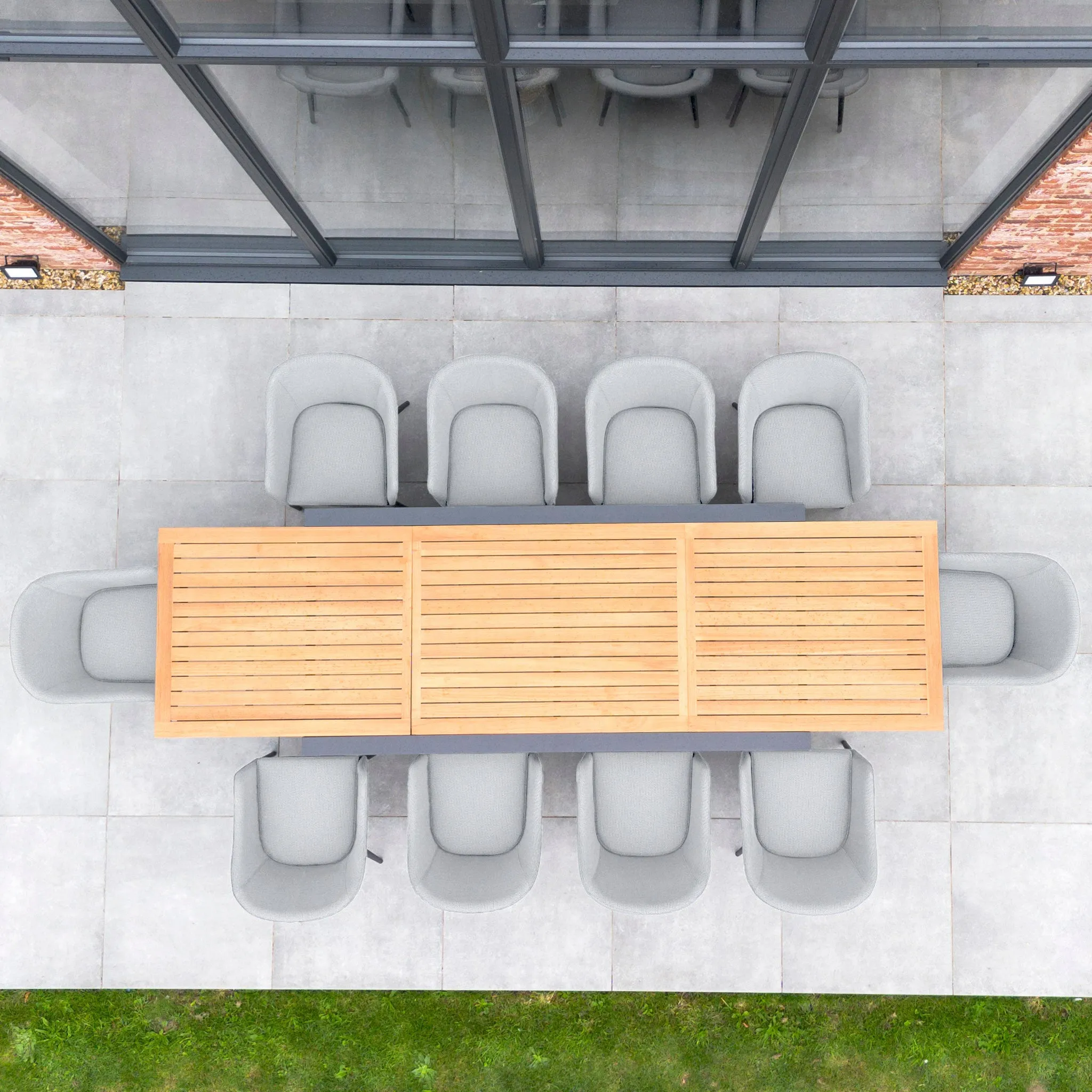 Luna 10 Seat Outdoor Fabric Extending Teak Dining Set in Oyster Grey