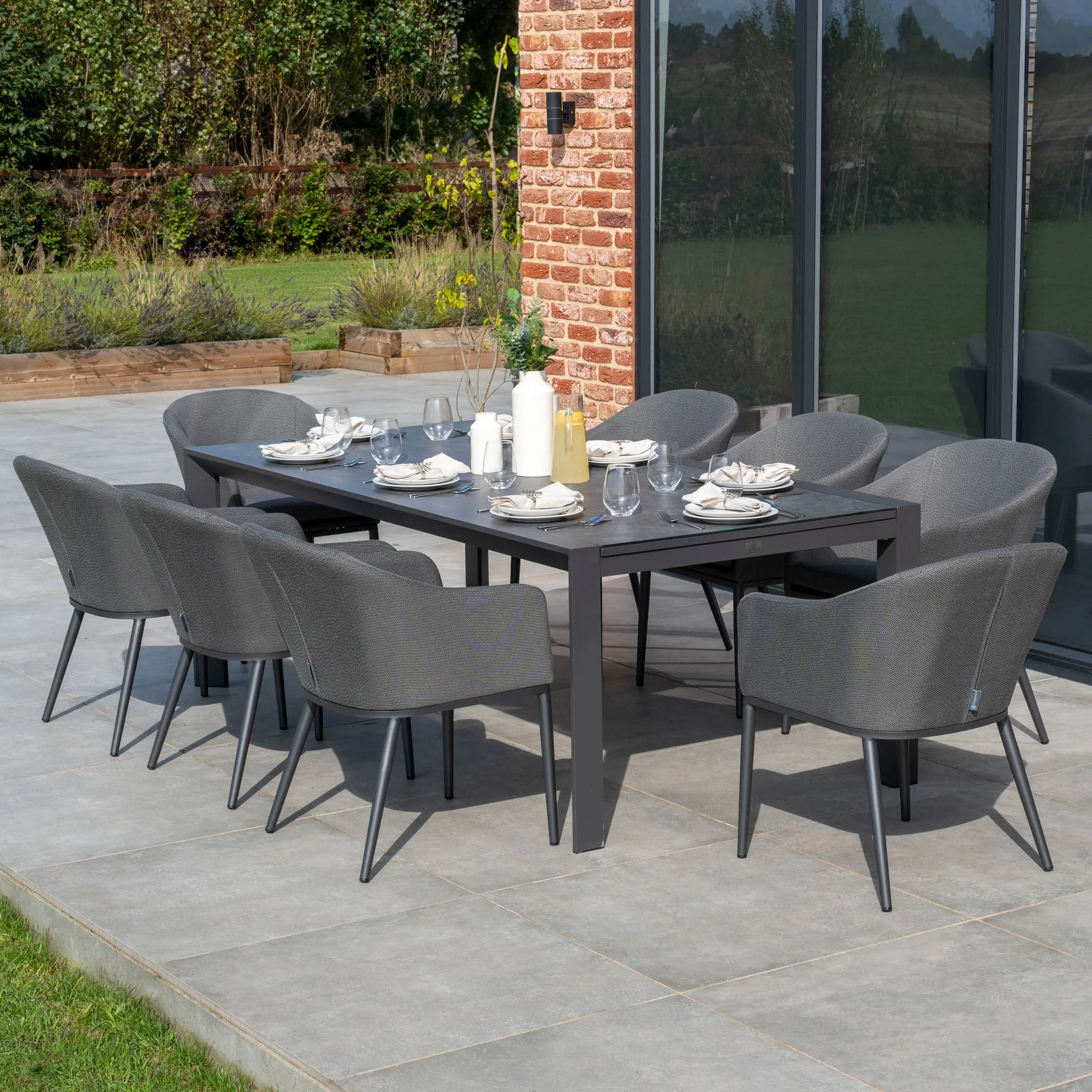 Luna 8 Seat Outdoor Fabric Extending Ceramic Dining Set in Grey