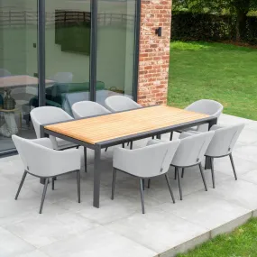Luna 8 Seat Outdoor Fabric Extending Teak Dining Set in Oyster Grey