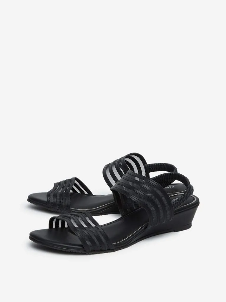 LUNA BLU Black Mesh Wedge-Heel Sandals