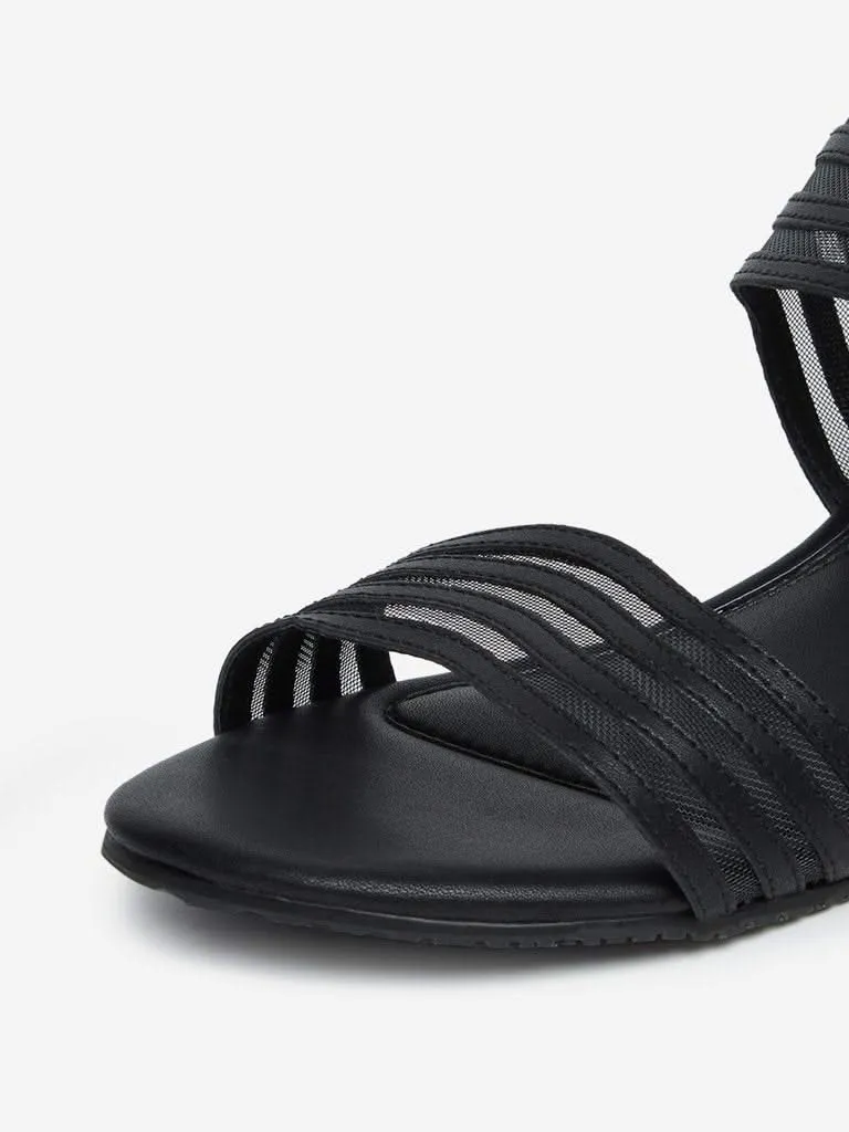 LUNA BLU Black Mesh Wedge-Heel Sandals