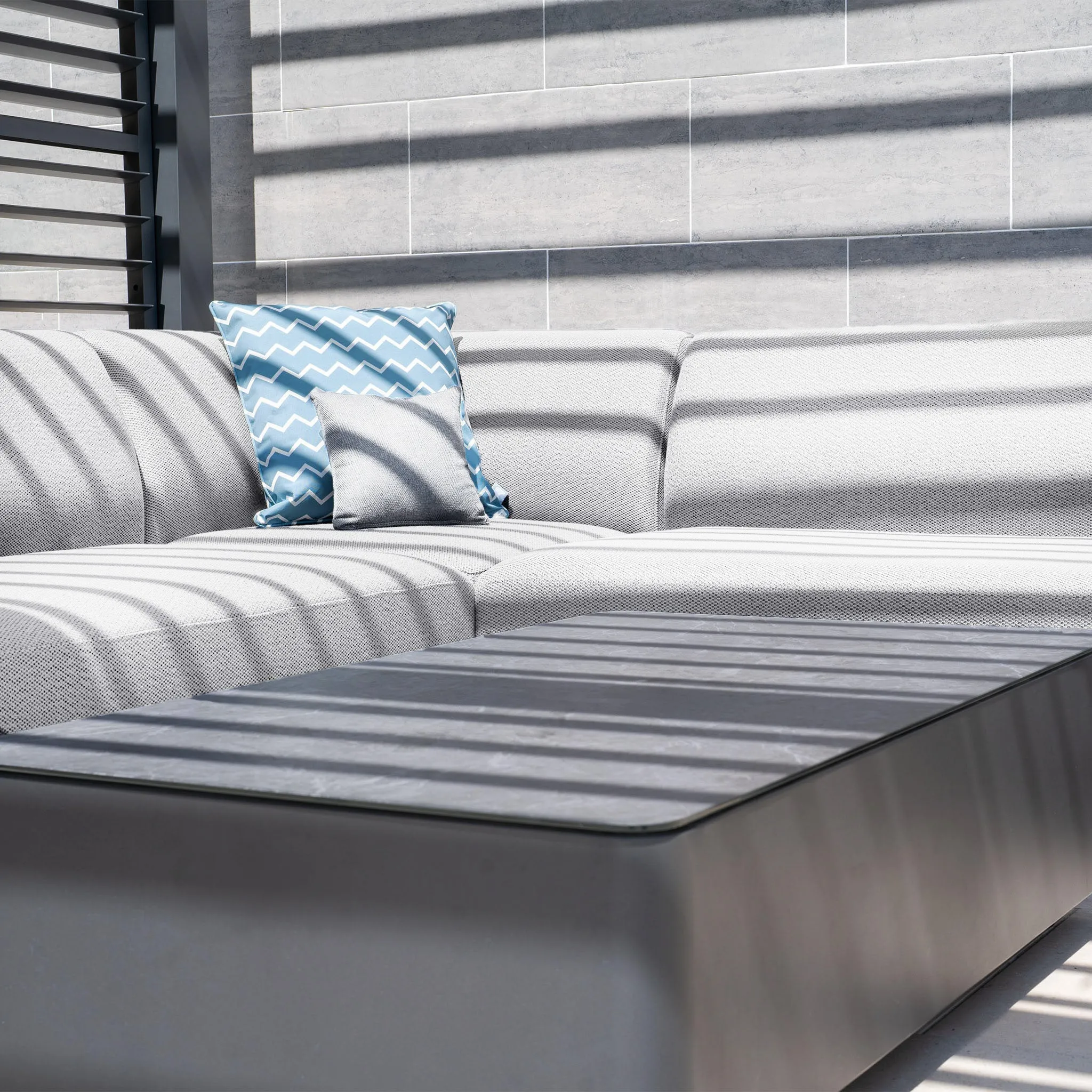 Luna Outdoor Fabric Corner Group Set with Coffee Table in Oyster Grey
