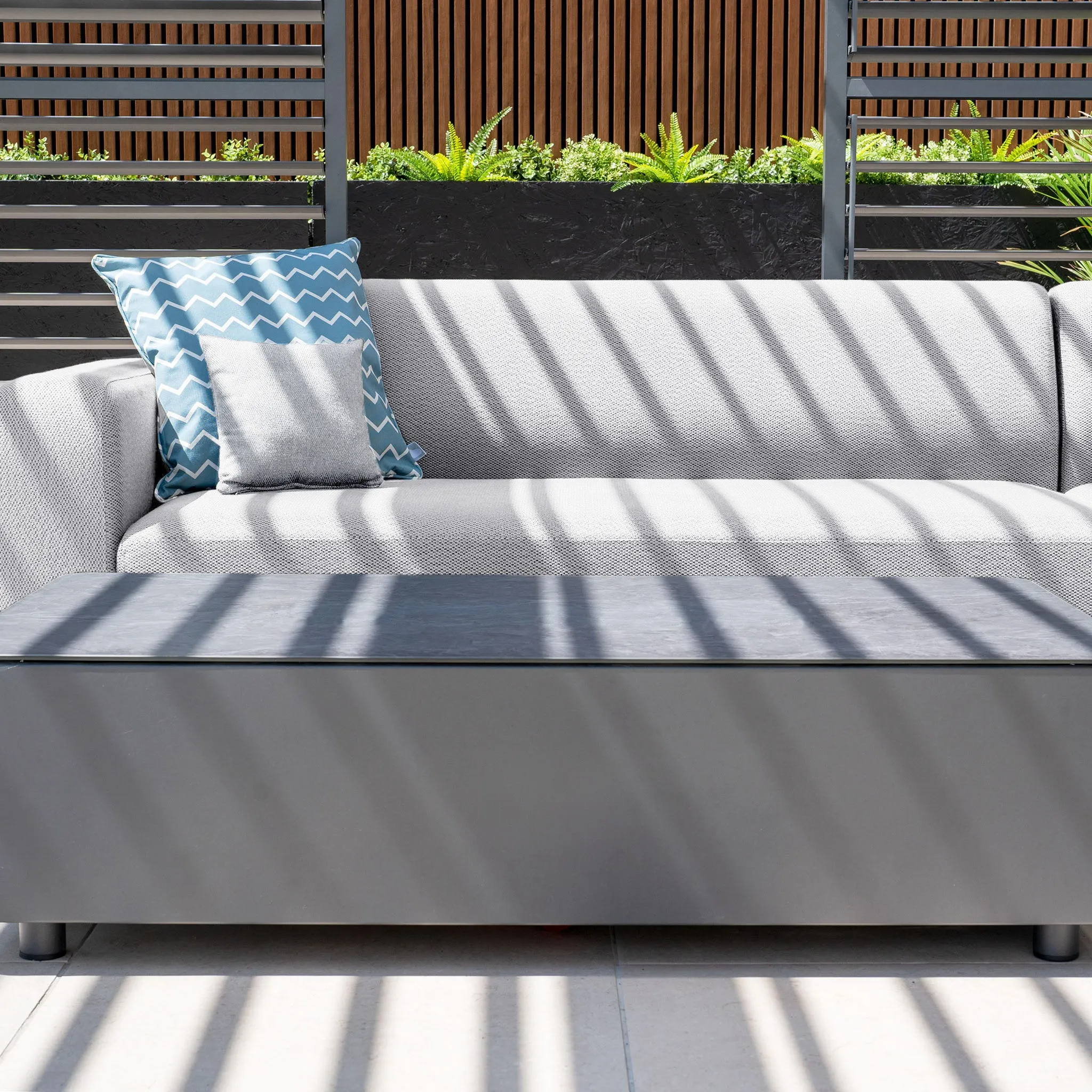 Luna Outdoor Fabric Corner Group Set with Coffee Table in Oyster Grey