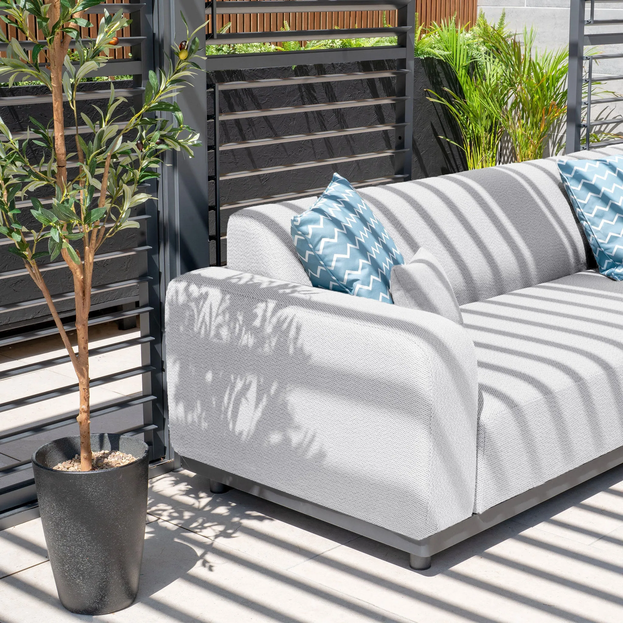 Luna Outdoor Fabric Corner Group Set with Coffee Table in Oyster Grey