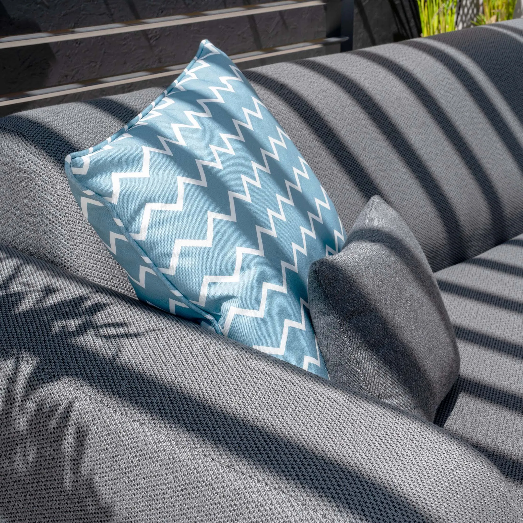 Luna Outdoor Fabric Corner Group Set with Firepit Coffee Table in Grey