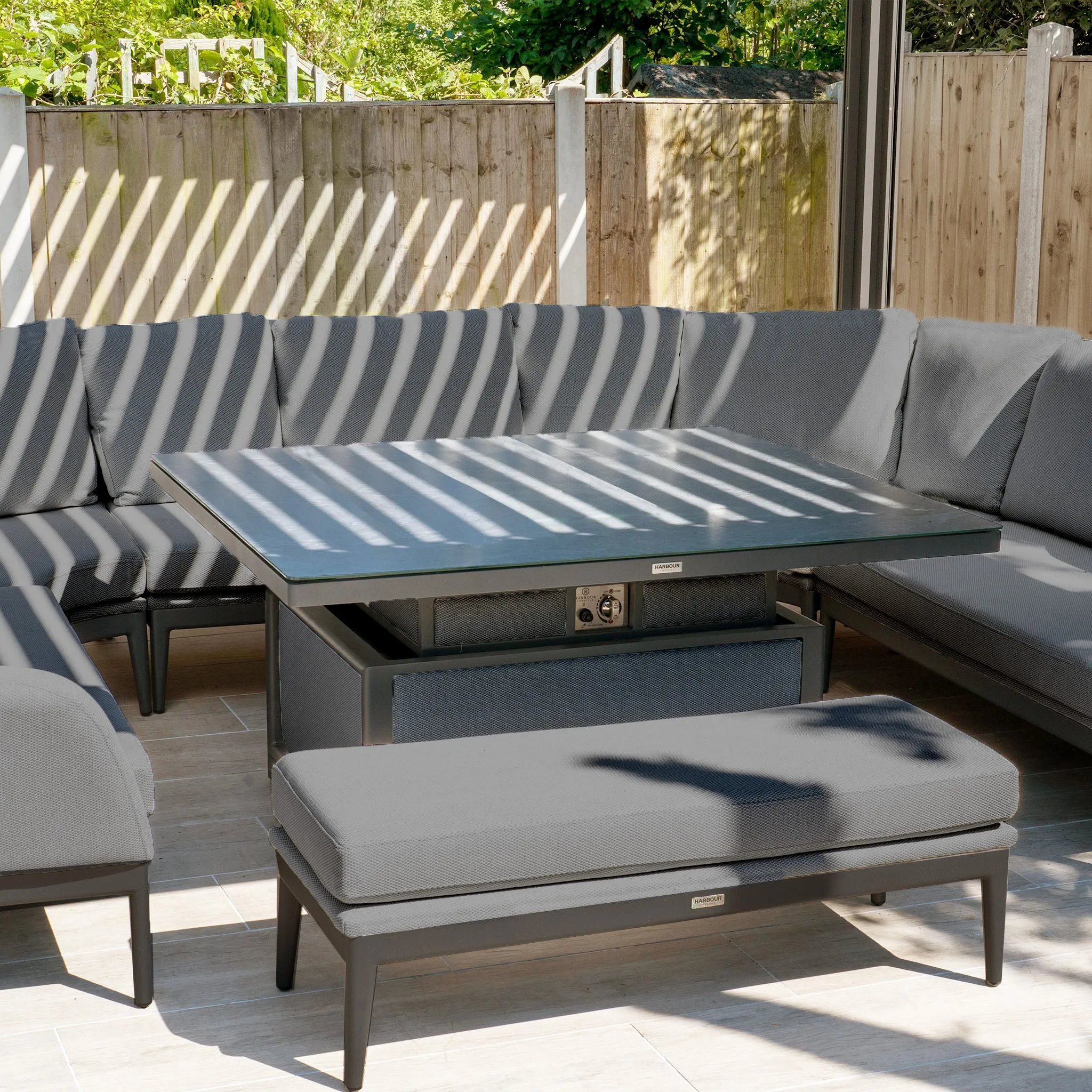 Luna U-Shape Outdoor Fabric Corner Dining with Rising Table in Grey