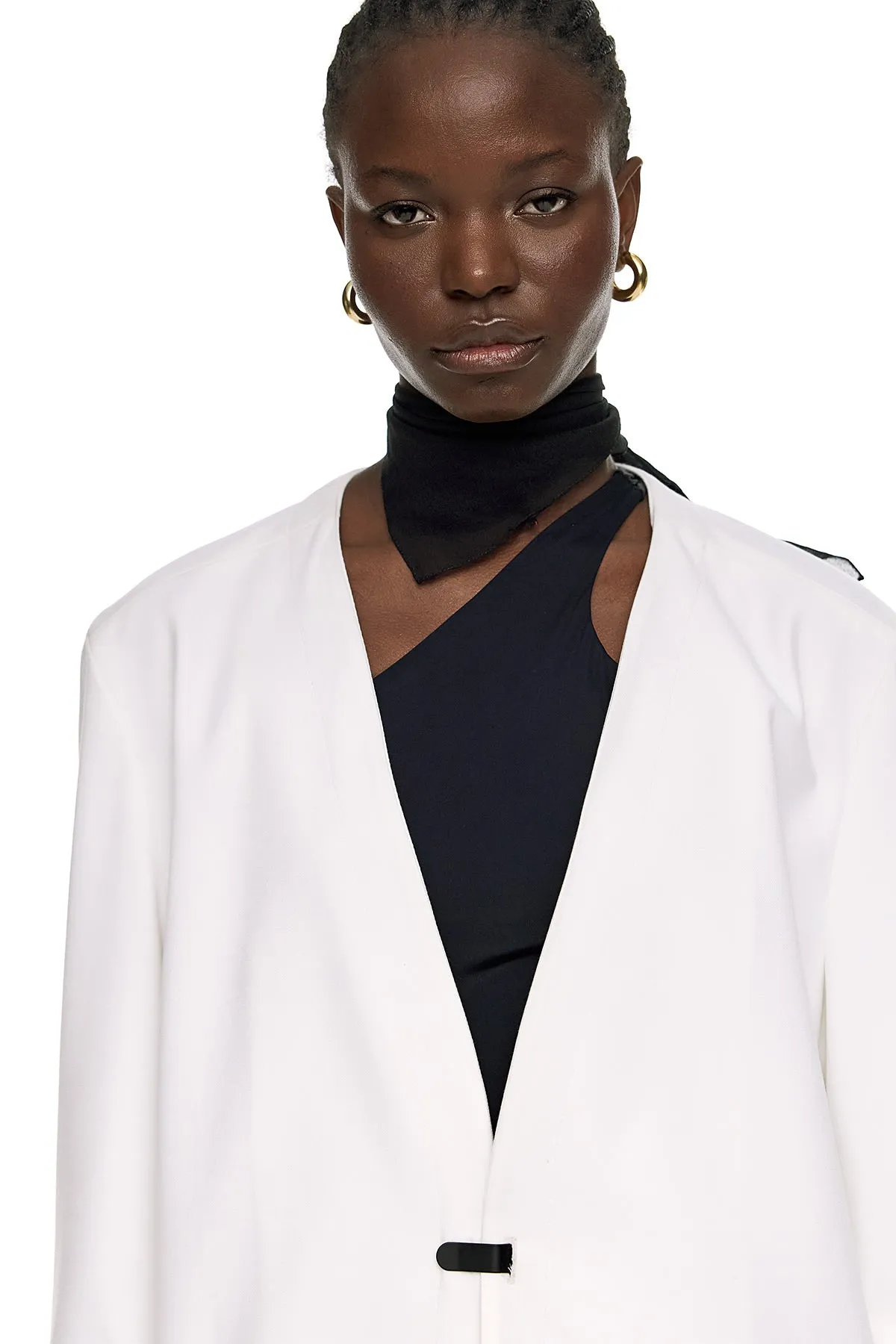 Minimal Black Button Blazer