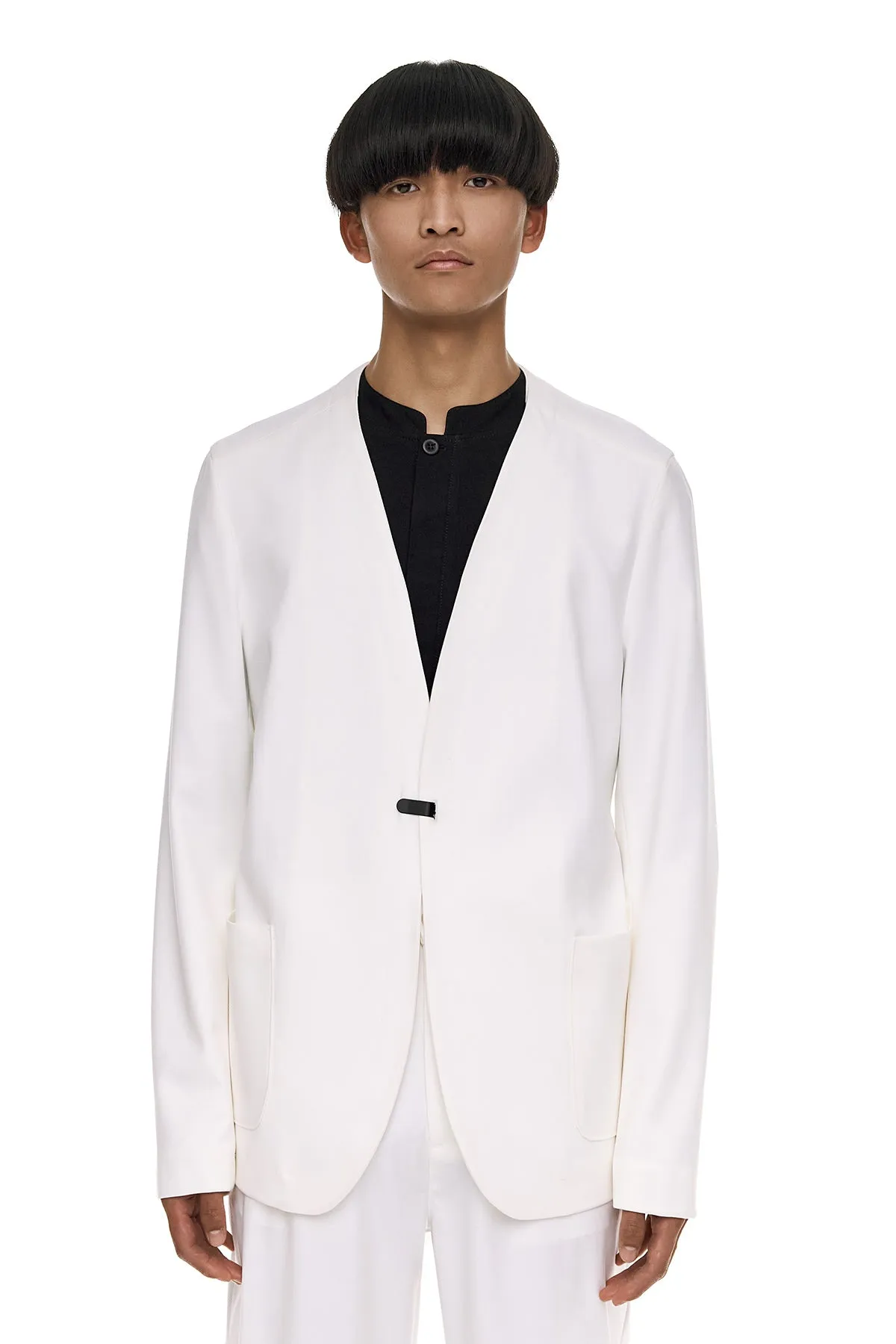Minimal Black Button Blazer