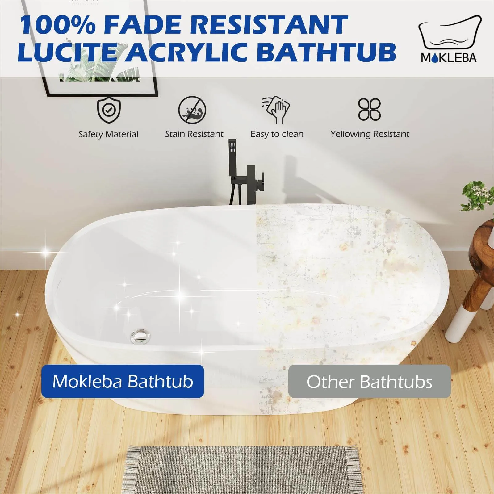 Mokleba 59'' Acrylic Single Slipper Bathtub, Modern Style, Color Consistency, Exclusive Patent