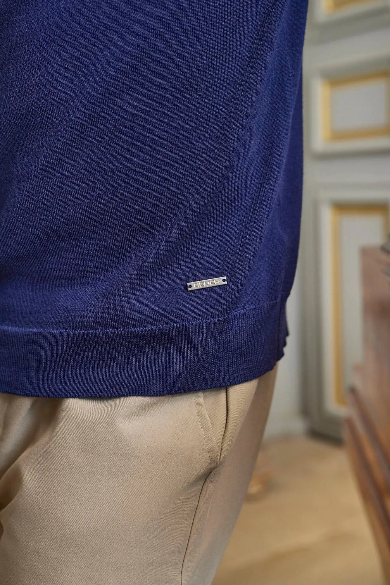 Navy 1/4 Zip Funnel Neck Knit