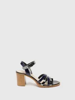 Navy and Silver Buckle Sandals