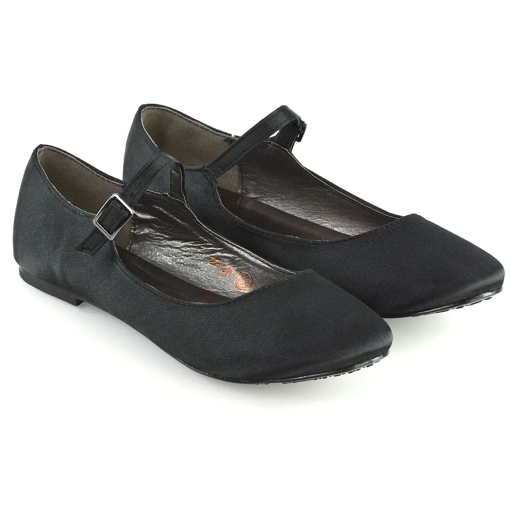 Nellie Ballerina Pump over the Foot Buckle up Strap Wedding Flat Bridal Shoes in Fuchsia Satin