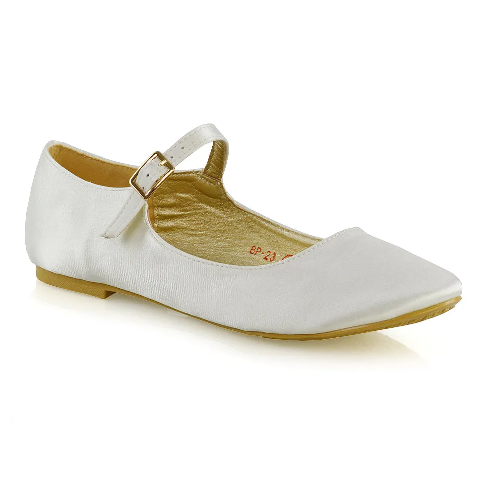 Nellie Ballerina Pump over the Foot Buckle up Strap Wedding Flat Bridal Shoes in Fuchsia Satin