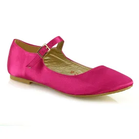 Nellie Ballerina Pump over the Foot Buckle up Strap Wedding Flat Bridal Shoes in Fuchsia Satin