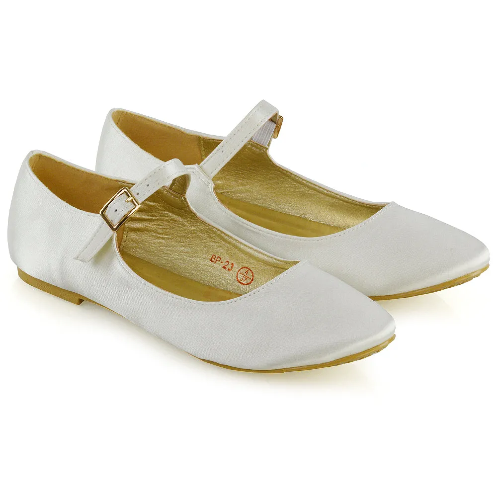 Nellie Ballerina Pump over the Foot Buckle up Strap Wedding Flat Bridal Shoes in Fuchsia Satin