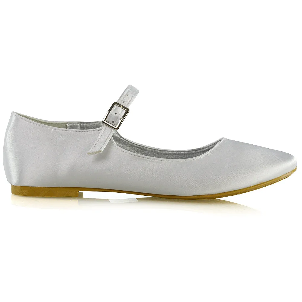 Nellie Ballerina Pump over the Foot Buckle up Strap Wedding Flat Bridal Shoes in Fuchsia Satin