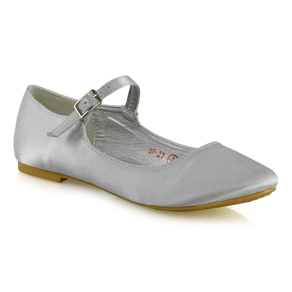 Nellie Ballerina Pump over the Foot Buckle up Strap Wedding Flat Bridal Shoes in Fuchsia Satin